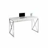 Cheap 🛒 Monarch 48" Computer Desk In Glossy White With Chrome Metal Base 🥰