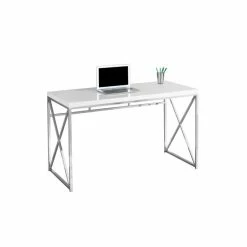 Cheap 🛒 Monarch 48" Computer Desk In Glossy White With Chrome Metal Base 🥰