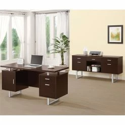 Brand new ⭐ Coaster Glavan 2 Drawer Writing Desk In Cappuccino And Silver ✨ -Cheap Executive Store 1404756 3 L