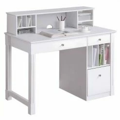 Best Sale 🔔 Pemberly Row Deluxe Solid Wood Desk With Hutch In White 😀