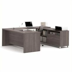 Best Pirce 🔔 Pemberly Row U Shaped Computer Desk In Bark Grey 🔔