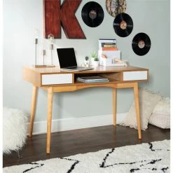 Best deal ⌛ Linon Perry Wood Two Drawer Writing Desk In White And Natural 👍 -Cheap Executive Store 1557404 11 L