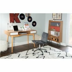 Best deal ⌛ Linon Perry Wood Two Drawer Writing Desk In White And Natural 👍 -Cheap Executive Store 1557404 13 L