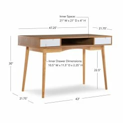 Best deal ⌛ Linon Perry Wood Two Drawer Writing Desk In White And Natural 👍 -Cheap Executive Store 1557404 17 L