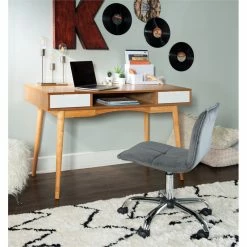 Best deal ⌛ Linon Perry Wood Two Drawer Writing Desk In White And Natural 👍 -Cheap Executive Store 1557404 7 L