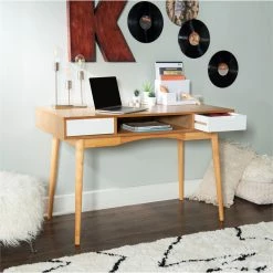 Best deal ⌛ Linon Perry Wood Two Drawer Writing Desk In White And Natural 👍 -Cheap Executive Store 1557404 8 L