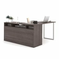 Outlet 😍 Bestar Solay L-Shaped Computer Desk With Storage In Bark Gray 🌟