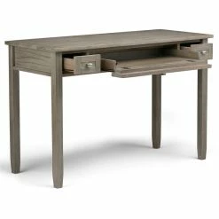 Hot Sale 😀 Simpli Home Warm Shaker Wood Transitional 48" Writing Office Desk In Gray ✔️ -Cheap Executive Store 1582359 2 L