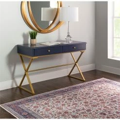 Budget 🎉 Linon Campaign Two Drawer Metal Desk In Blue 💯 -Cheap Executive Store 1598657 14 L