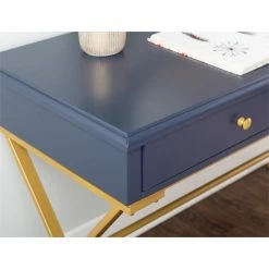 Budget 🎉 Linon Campaign Two Drawer Metal Desk In Blue 💯 -Cheap Executive Store 1598657 15 L