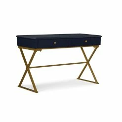 Budget 🎉 Linon Campaign Two Drawer Metal Desk In Blue 💯