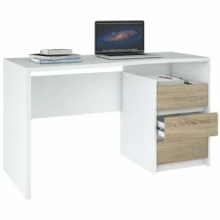 Buy 🎁 Tvilum Walker 3 Drawer Writing Desk In White And Oak 👏
