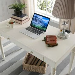 Hot Sale 😉 Leick Furniture Leick Home Office Farmhouse Writing Desk With Center Drawer In White 🎁 -Cheap Executive Store 1670736 2 L