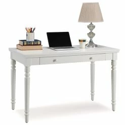 Hot Sale 😉 Leick Furniture Leick Home Office Farmhouse Writing Desk With Center Drawer In White 🎁