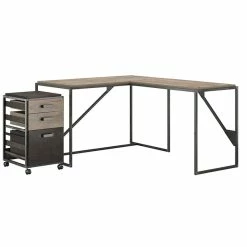 Hot Sale 😍 Bush Furniture Refinery 50" L Shaped Industrial Writing Desk With File Cabinet 🎁