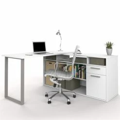 Best Sale 🧨 Pemberly Row L Shaped Writing Desk In White 🥰
