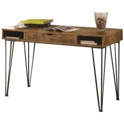 Flash Sale ⌛ Pemberly Row 1 Drawer Writing Desk In Antique Nutmeg And Dark Bronze 😉