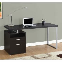 Discount 👏 Scranton & Co 60" Computer Desk In Cappuccino And Silver 🎉 -Cheap Executive Store 1786975 L