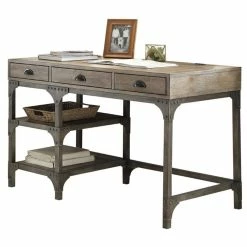 Budget 🥰 Scranton & Co Writing Desk In Weathered Oak And Antique Silver 🎁