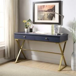 Cheapest 😀 Scranton & Co Writing Desk In Blue And Gold 🎉 -Cheap Executive Store 1787086 L