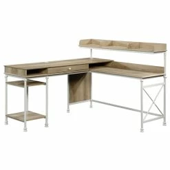 Outlet 😉 Sauder Canal Street Wood And Metal L-Shape Computer Desk In Coastal Oak 😍