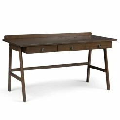 Discount 🧨 Simpli Home Rylie Solid Wood Transitional 60 " Desk In Natural Aged Brown 🎉