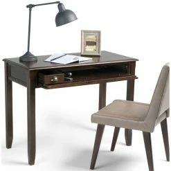 Deals 💯 Simpli Home Burlington Wood Transitional 42" Writing Office Desk In Mahogany Brown ⭐ -Cheap Executive Store 1968905 8 L