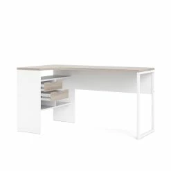 Budget ✔️ Levan Home 2 Drawer L-Shape Desk In Two-Tone White And Truffle 🔥 -Cheap Executive Store 1994461 1994463 L