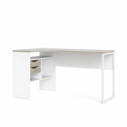 Budget ✔️ Levan Home 2 Drawer L-Shape Desk In Two-Tone White And Truffle 🔥