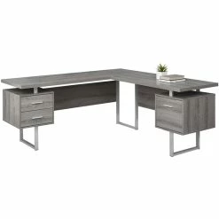Promo 🌟 Levan Home L Shaped Corner Computer Desk In Dark Taupe 👍