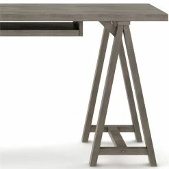 Discount 🥰 Simpli Home Sawhorse 60" Modern Solid Wood Computer Desk In Farmhouse Gray ✔️ -Cheap Executive Store 2001892 4 L