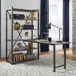 Promo 🌟 Liberty Furniture Tanners Creek Medium Gray Desk And Bookcase Set 🌟 -Cheap Executive Store 2013952 5 L