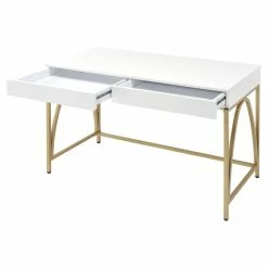 Wholesale 🌟 ACME Furniture ACME Lightmane Wooden Top Writing Desk In White High Gloss And Gold ⌛ -Cheap Executive Store 2019422 10 L