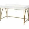 Wholesale 🌟 ACME Furniture ACME Lightmane Wooden Top Writing Desk In White High Gloss And Gold ⌛