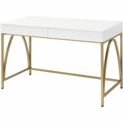 Wholesale 🌟 ACME Furniture ACME Lightmane Wooden Top Writing Desk In White High Gloss And Gold ⌛