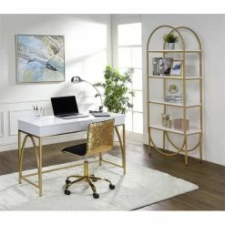 Wholesale 🌟 ACME Furniture ACME Lightmane Wooden Top Writing Desk In White High Gloss And Gold ⌛ -Cheap Executive Store 2019422 8 L