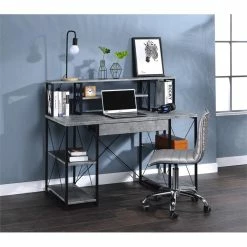 Cheap 💯 ACME Furniture ACME Amiel Wooden 1-Drawer Writing Desk In Faux Concrete And Black 👏 -Cheap Executive Store 2019428 7 L