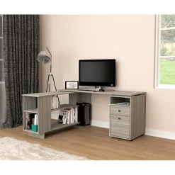 Hot Sale 🧨 Inval America L-Shaped Engineered Wood Reversible Computer Desk In Gray 🛒 -Cheap Executive Store 2106394 1 L