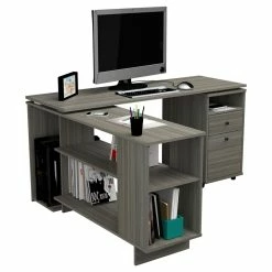 Hot Sale 🧨 Inval America L-Shaped Engineered Wood Reversible Computer Desk In Gray 🛒 -Cheap Executive Store 2106394 2 L