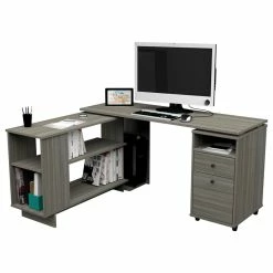 Hot Sale 🧨 Inval America L-Shaped Engineered Wood Reversible Computer Desk In Gray 🛒