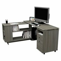 Hot Sale 🧨 Inval America L-Shaped Engineered Wood Reversible Computer Desk In Gray 🛒 -Cheap Executive Store 2106394 4 L