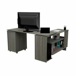Hot Sale 🧨 Inval America L-Shaped Engineered Wood Reversible Computer Desk In Gray 🛒 -Cheap Executive Store 2106394 6 L