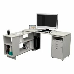 Buy 😉 Inval America Inval L-Shaped Engineered Wood Reversible Computer Desk In Washed Oak 🎉 -Cheap Executive Store 2106395 3 L