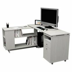 Buy 😉 Inval America Inval L-Shaped Engineered Wood Reversible Computer Desk In Washed Oak 🎉 -Cheap Executive Store 2106395 4 L