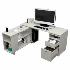 Buy 😉 Inval America Inval L-Shaped Engineered Wood Reversible Computer Desk In Washed Oak 🎉 -Cheap Executive Store 2106395 5 L