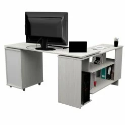 Buy 😉 Inval America Inval L-Shaped Engineered Wood Reversible Computer Desk In Washed Oak 🎉 -Cheap Executive Store 2106395 6 L