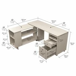 Buy 😉 Inval America Inval L-Shaped Engineered Wood Reversible Computer Desk In Washed Oak 🎉 -Cheap Executive Store 2106395 7 L