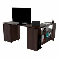 Hot Sale ⭐ Inval America L-Shaped Engineered Wood Reversible Computer Desk In Espresso ⭐ -Cheap Executive Store 2106396 10 L
