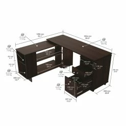 Hot Sale ⭐ Inval America L-Shaped Engineered Wood Reversible Computer Desk In Espresso ⭐ -Cheap Executive Store 2106396 11 L