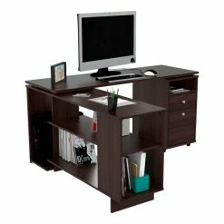 Hot Sale ⭐ Inval America L-Shaped Engineered Wood Reversible Computer Desk In Espresso ⭐ -Cheap Executive Store 2106396 2 L